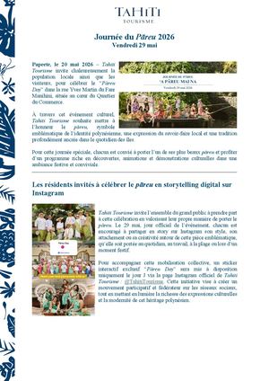 Communiqué De Presse Journée Du Pāreu 2026 Tahiti Tourisme