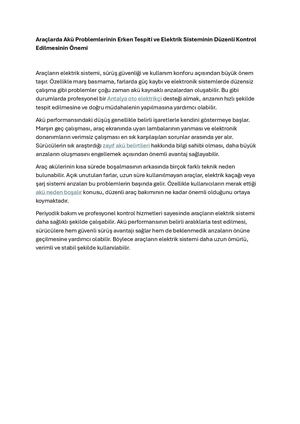 Araçlarda Akü Problemlerinin Erken Tespiti Ve Elektrik Sisteminin Düzenli Kontrol Edilmesinin ÖNemi