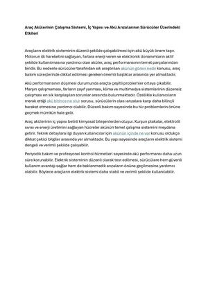 Araç Akülerinin ÇAlışma Sistemi, İç Yapısı Ve Akü Arızalarının Sürücüler ÜZerindeki Etkileri