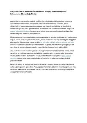 Araçlarda Elektrik Kesintilerinin Nedenleri, Akü ŞArj Süreci Ve Zayıf Akü Kullanımının Oluşturduğu Riskler