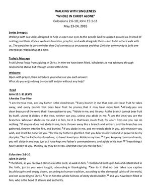 Walking With Singleness May 24 2026
