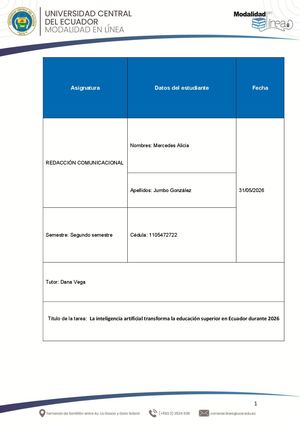 Mercedes Alicia Jumbo Gonzalez Paralelo 1 Segundo Semestre Redacción Comunicacional