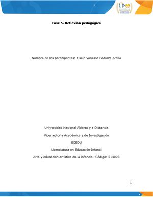 Reflexión Pedagógica Yiselh Vanesa Pedraza Ardila