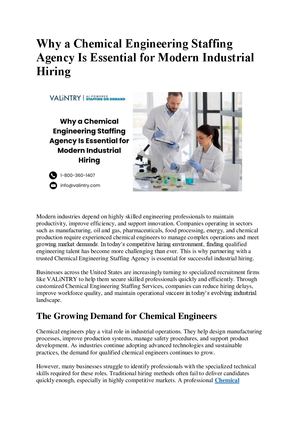 Why A Chemical Engineering Staffing Agency Is Essential For Modern Industrial Hiring