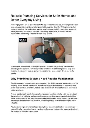 Reliable Plumbing Services For Safer Homes And Better Everyday Living