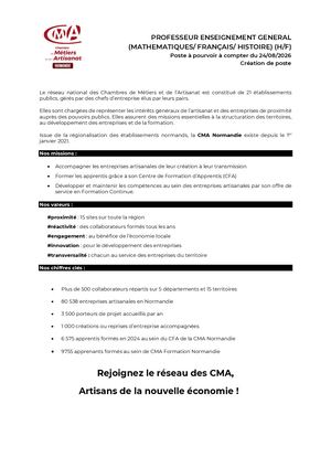 Offre Professeur Enseignement Général (Mathématiques Français Histoire) Rouen