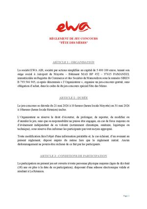 Jeu Concours Fête des Mères - Règlement Ewa