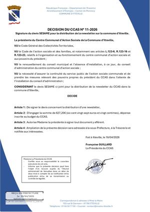 Décision N°11 Signature Devis Sesame Pour Mise à Disposition De Personnel Pour Distribution De La Newsletter Sur La Commune D'itteville