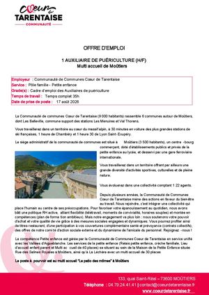 2026 Offre Auxiliaire Puericulture Multi Accueil Moutiers 35h