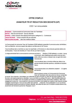 2026 Offre Animateur Tri Et Reduction Des Dechets (H F)