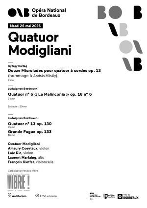Porgramme Quatuor Modigliani mardi 26 mai 2026