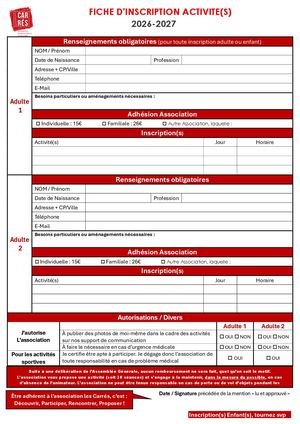 Fiche Inscription 2026 2027