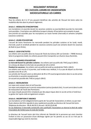 Reglement Interieur 2026