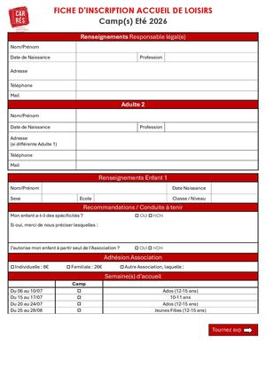 Fiche Inscription Camps Eté 26
