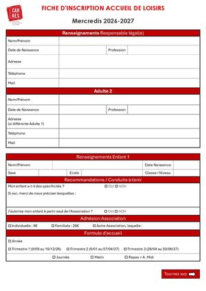 Fiche Inscription Mercredis 26 27