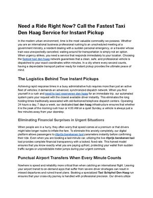 Fastest Taxi Den Haag Service