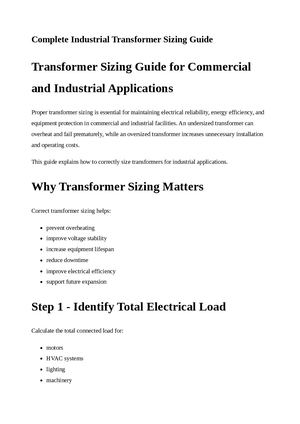 Complete Industrial Transformer Sizing Guide