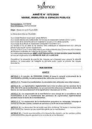 Arrete N 1272-2026-Repas De Rue-Rue edison-Publié Le 21 05 2026