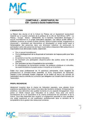 Offre d'emploi Comptable & Assistant RH