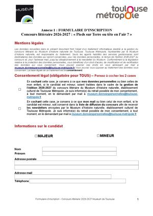 Annexe 1 Formulaire D'inscription
