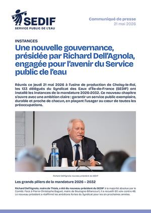 Communiqué de presse | Une nouvelle gouvernance, présidée par Richard Dell’Agnola, engagée pour l’avenir du Service public de l’eau