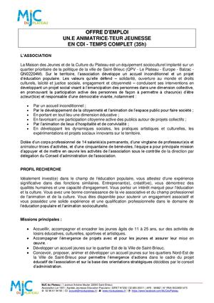 Offre d'emploi Animation Jeunesse