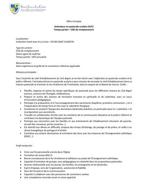 Offre D'emploi APS CDD Remplacement