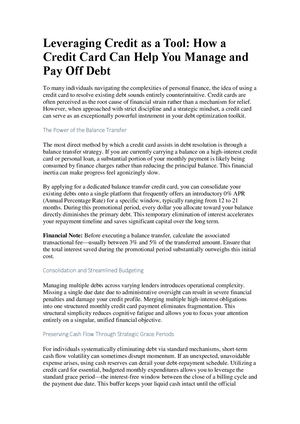 Leveraging Credit As A Tool How A Credit Card Can Help You Manage And Pay Off Debt