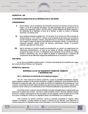 Dl 185 Reformas A La Ley De Transporte Terrestre Transito Y Seguridad Vial 2024