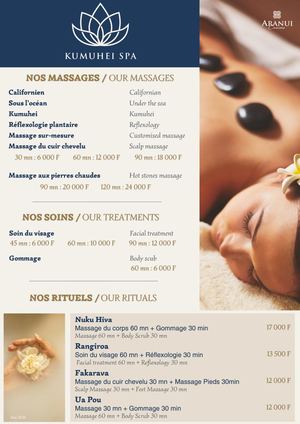 Tarifs Kumuhei Spa 2026
