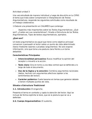 Actividad Unidad 3 comprensión textual