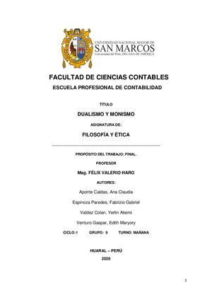 Monismo y Dualismo : Dos perspectivas de la realidad (trabajo grupal)