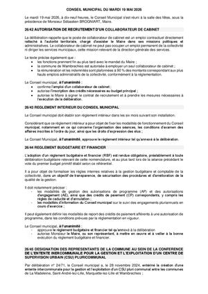 Résumé Des Délibérations Du Conseil Municipal Du 19 05 2026