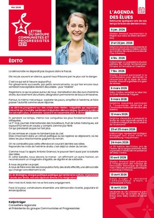 Lettre du groupe des élues Communistes et Progressistes Bzh - Mai 20265