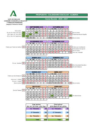 Propuesta Calendario Escolar 26 27 Almería