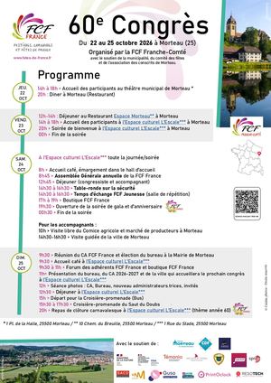 Programme 60e Congrès FCF France Du 22 Au 25 Oct 2026 Morteau