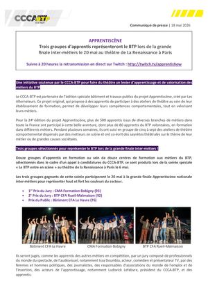 Communiqué de presse : Palmares Apprentiscene Btp 18 05 2026