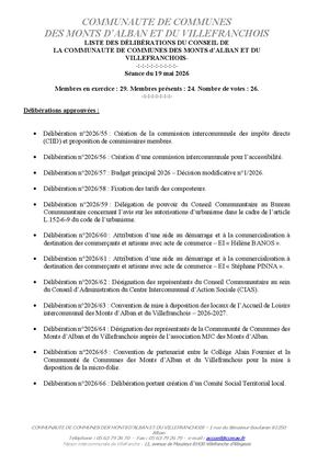 Liste Délibérations 19052026