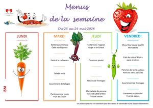 Menus Du 25 Au 29 Mai 2026