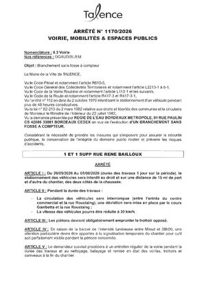 Arrete N 1170-2026-Branchement SAns Fosse A Compteur Du 26-05 Au 05-06-2026-Publié Le 22 05 2026