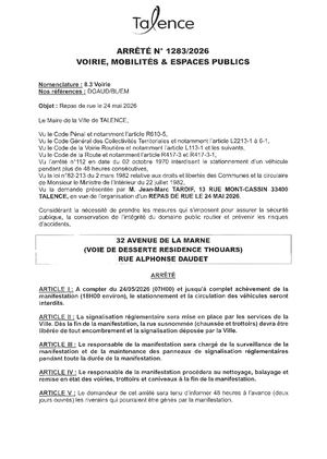 Arrete N 1283-2026-Repas De Rue 32 Avenue De La Marne Le 24-05-2026-Publié Le 22 05 2026