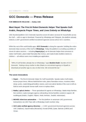 GCC Domestic Launches Hayat: First AI Robot Domestic Helper for Gulf Households