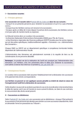 SUCCESSIONS VACANTES ET EN DÉSHÉRENCE