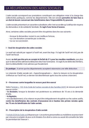 LA RÉCUPÉRATION DES AIDES SOCIALES