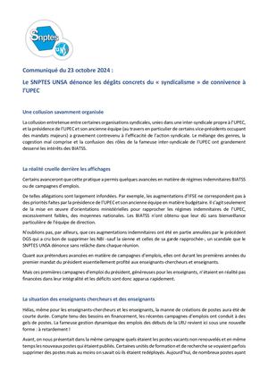 Communiqué Snptes Unsa Du 23 10 2024