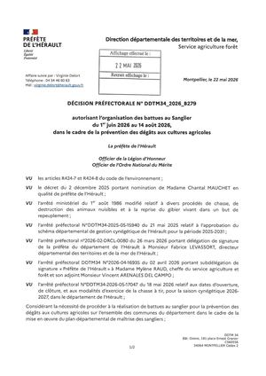 Décision Préfectorale N°ddtm34 2026 B279