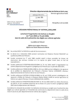 Décision Préfectorale N° Ddtm34 2026 B280