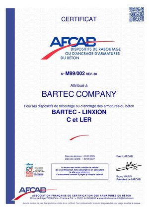 Certification Afcab Manchons Bartec Linxion