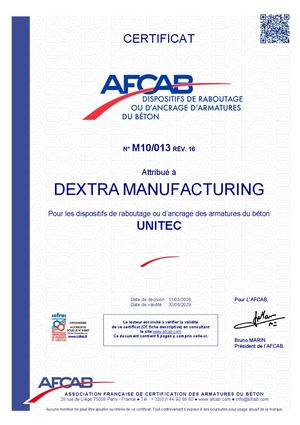 Certification Afcab Manchons Unitec