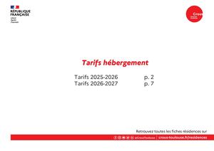 Tarifs hébergement 2025-2026